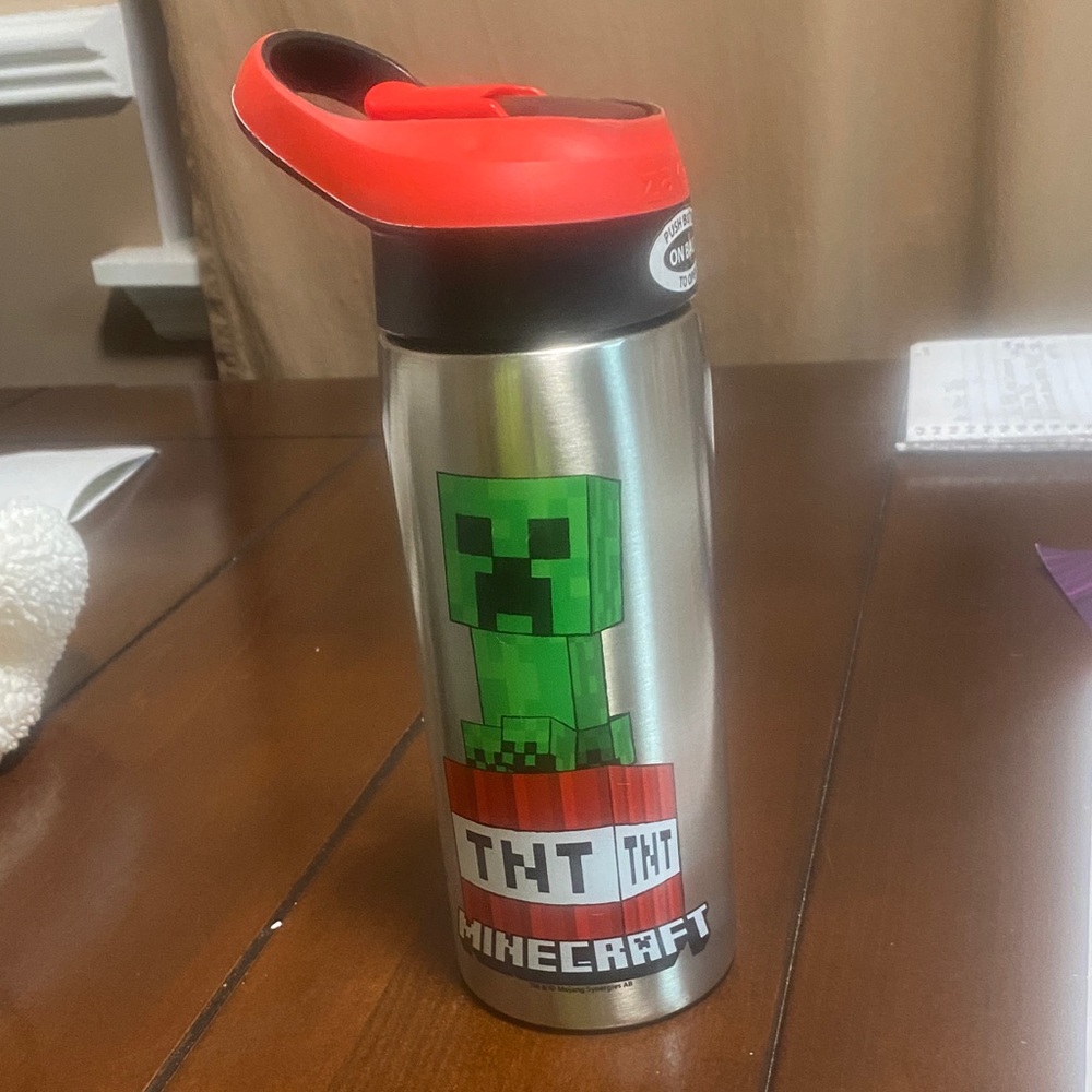 Minecraft Stainless Steel Water Bottle with Red Lid